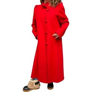Vintage Beau Brem Red Wool Maxi Coat Size 16 Tall Winter Statement Coat Holiday